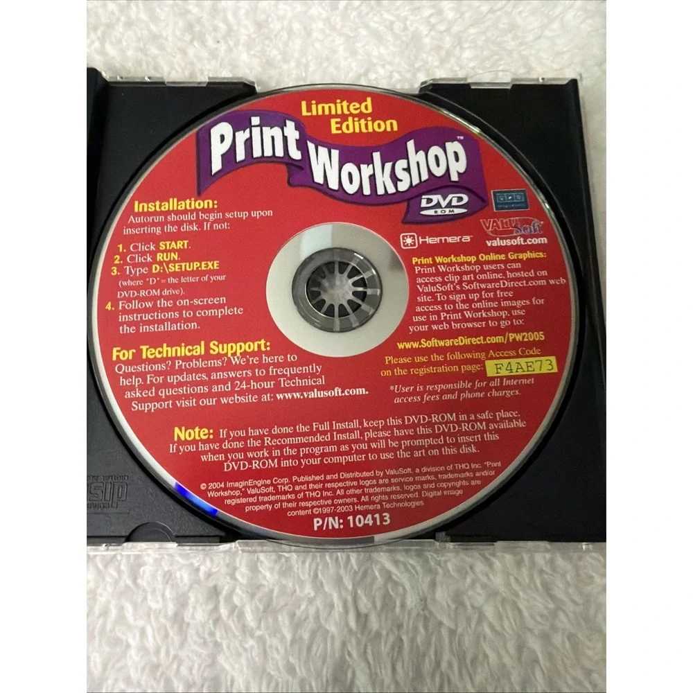 Print Workshop 2005 Limited Edition PC DVD-ROM ValuSoft Hemera Windows 98/2000XP